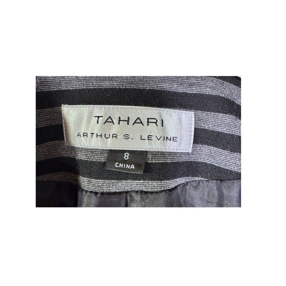 Tahari Arthur S. Levine Striped Open Blazer Gray Black Knit Jacket Size 8 - Picture 4 of 7